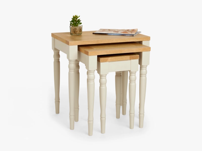 Nest of 3 cream and oak side tables