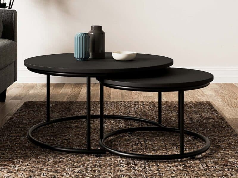 Round black nesting coffee tables