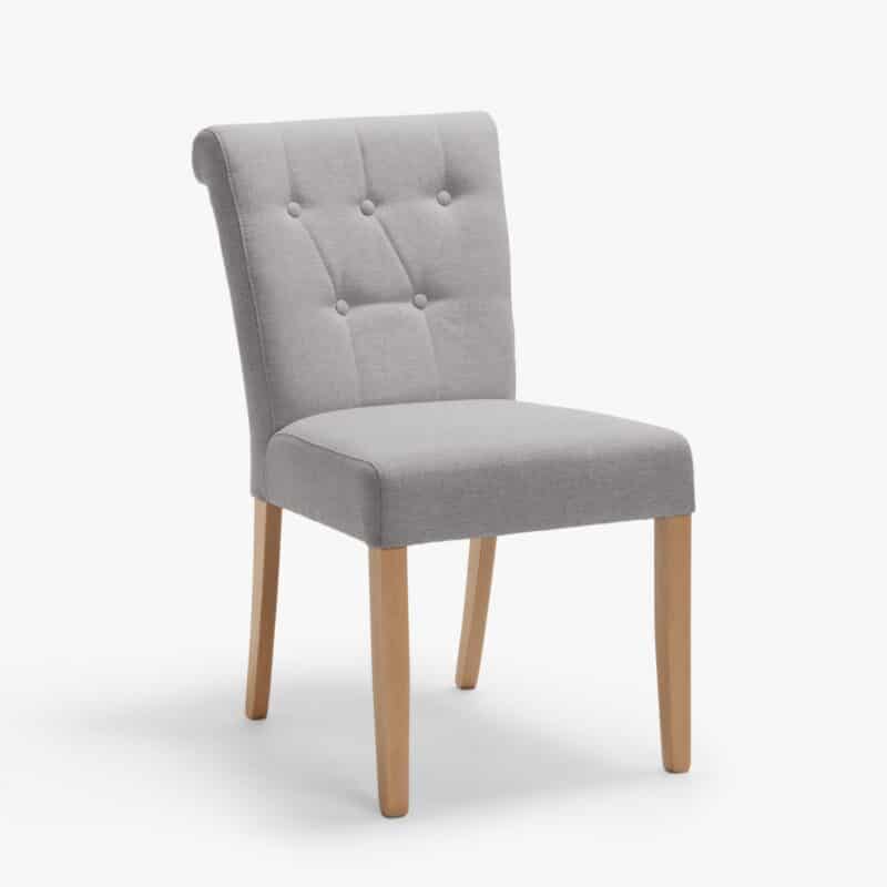 Light grey fabric upholstered dining chair