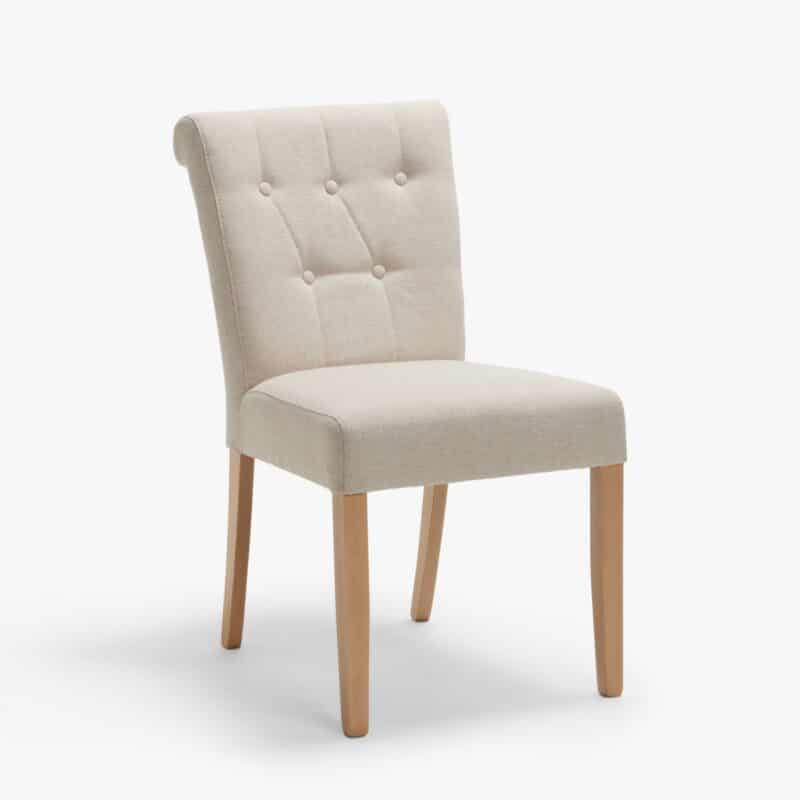 Natural tweed upholstered dining chair with button backrest