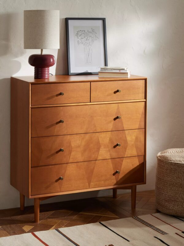 3 plus 2 drawer chest with oak veneer finish