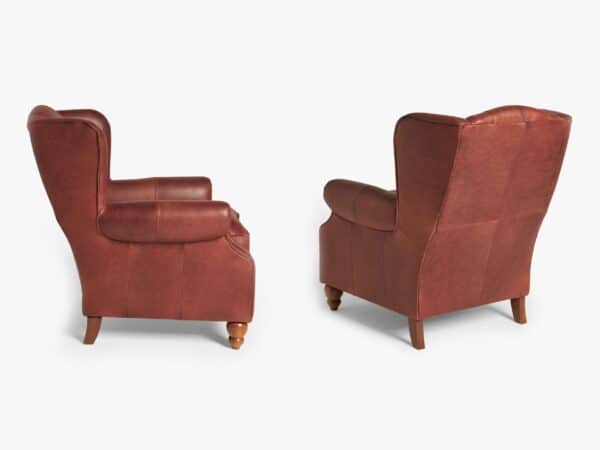 Library leather wing back chair - front and rear