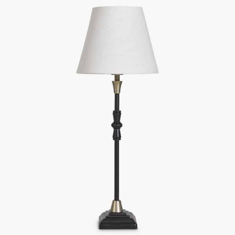 Table lamp with linen shade and antique-style stem