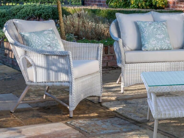 Vintage style white wicker garden furniture