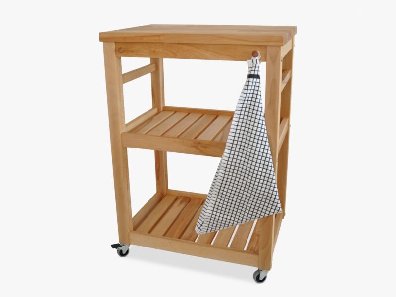 Beech wood trolley with 2 slatted shelves