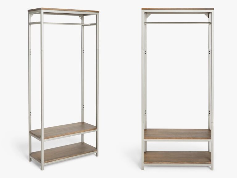 Grey metal clothes rail with two shelves