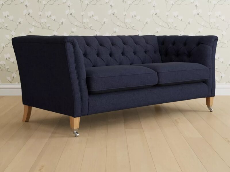 Navy fabric upholstered sofa