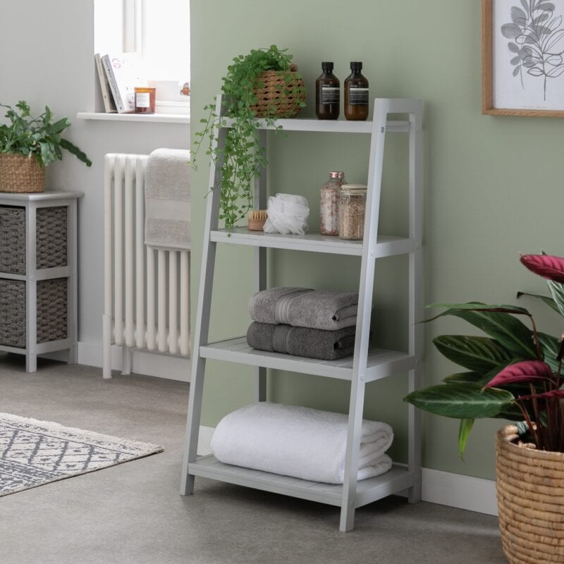 Grey 4-tier ladder shelves