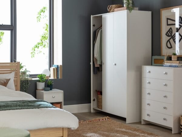 White wardrobe, drawer chest and bedside