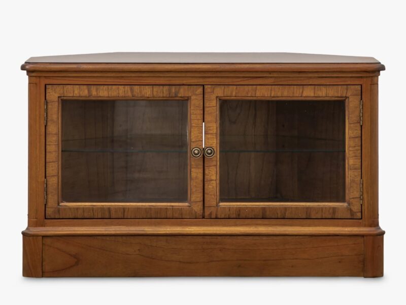 Oak tv unit with two glass panel doors