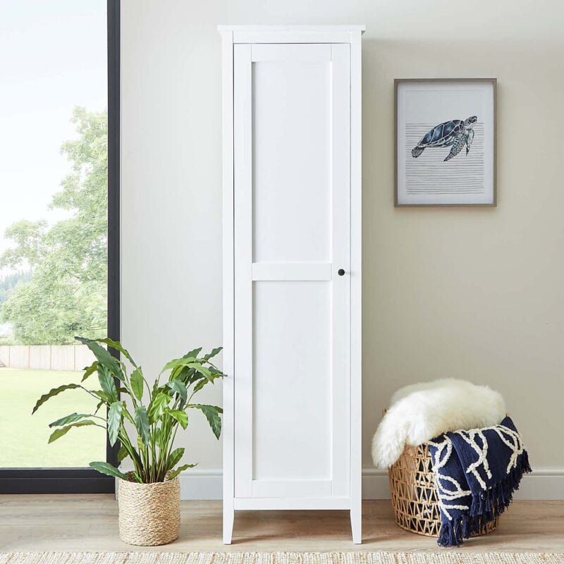 White-painted single door wardrobe