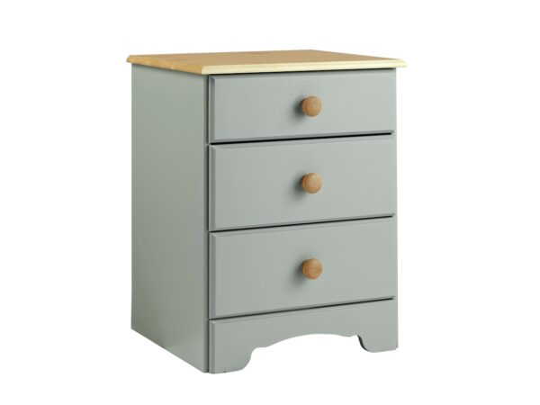 3-drawer pine and grey bedside table