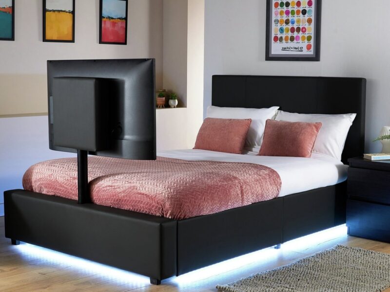 Black tv bed with illuminated base