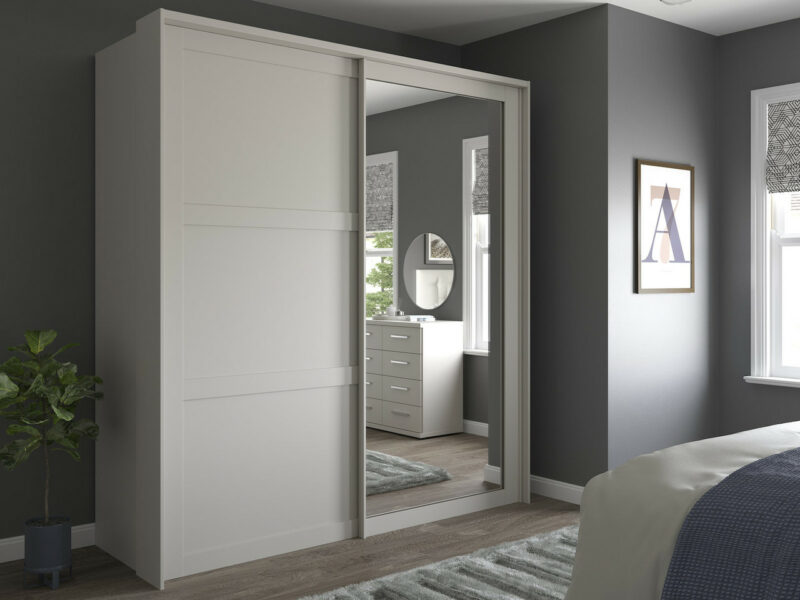 Wardrobe with a sliding mirror door