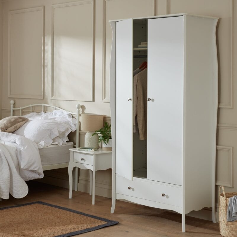 White 2-door wardrobe with single drawer