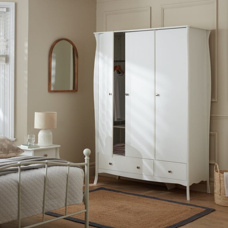 White 3-door wardrobe with 2 drawers