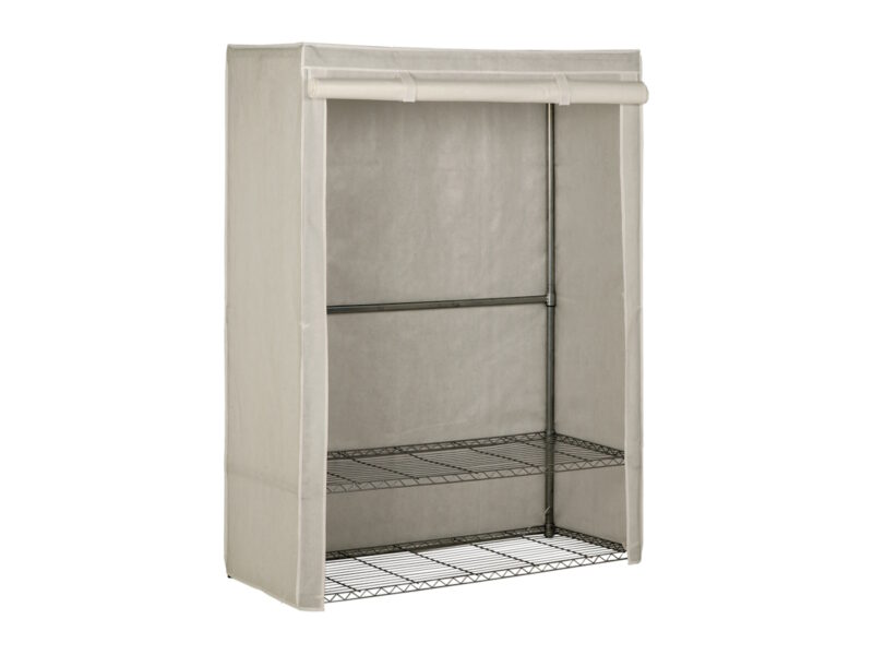 Heavy duty canvas covered rail and shelves with metal frame