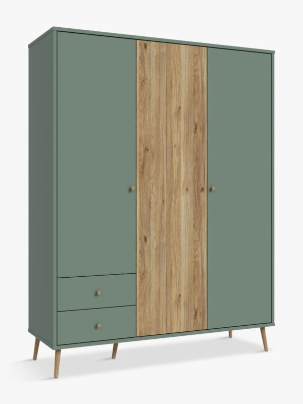 Green/oak 3-door wardrobe