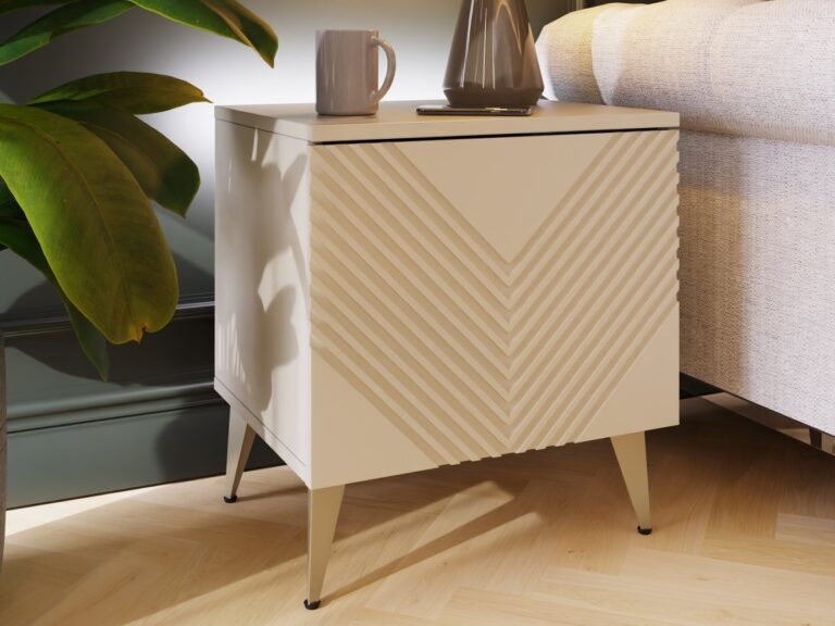 White side table with groove pattern doors