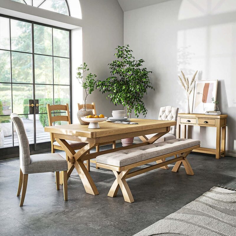 Oak dining table with cross legs