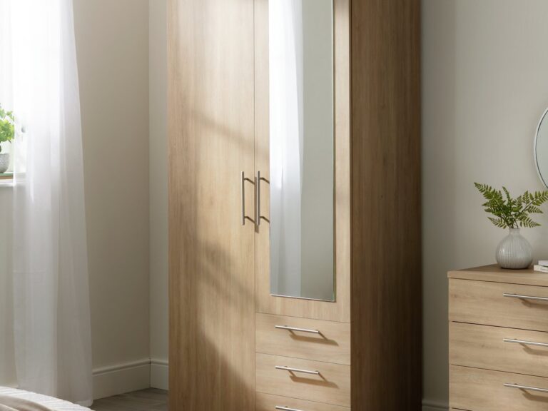 Oak effect two-door wardrobe