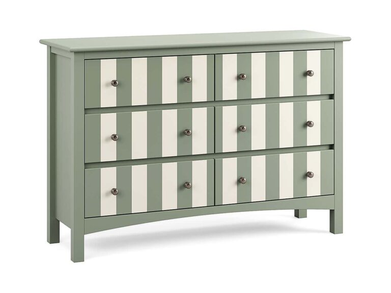 Sage green painted drawer chest with cream stripes