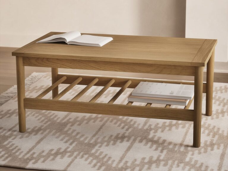 Oak coffee table with slatted shelf