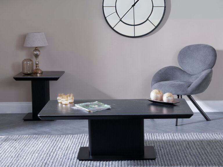 Contemporary coffee table and side table with a black ceramic finish