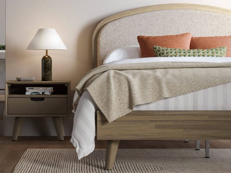 Acacia bed frame and bedside table