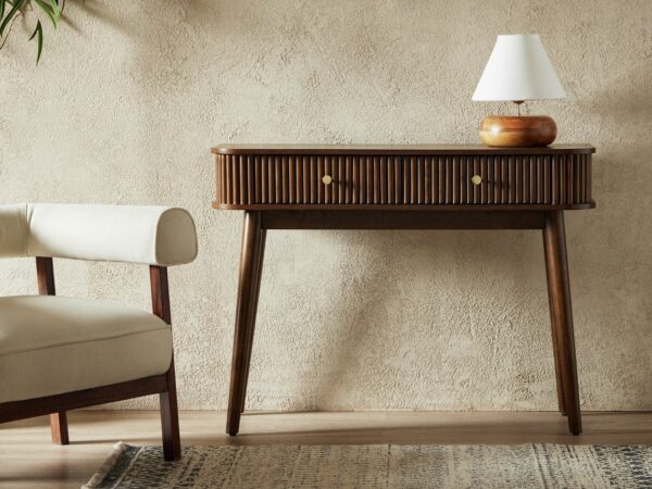 Console table with fluted walnut finish