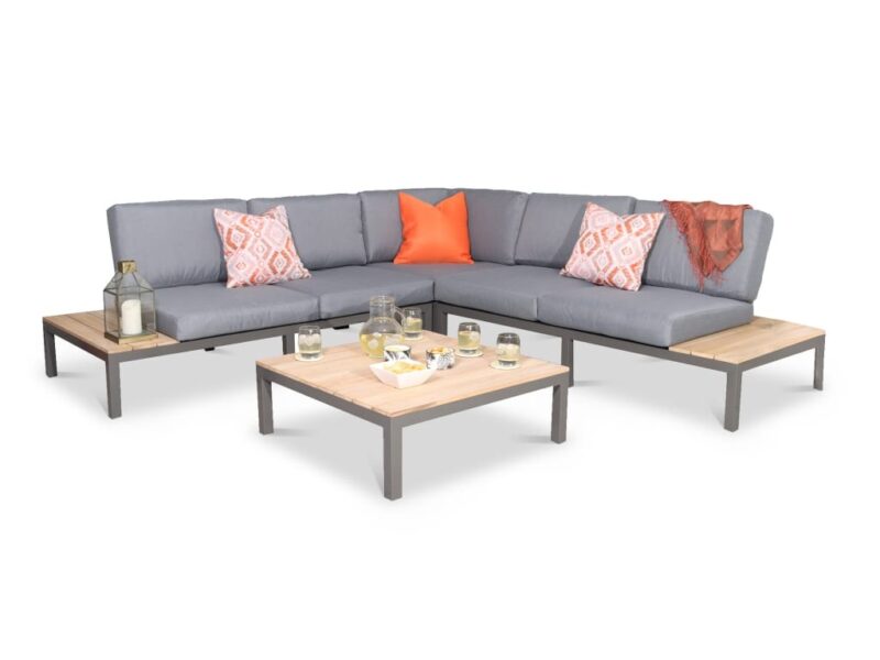 Corner garden lounge sofa with side tables and coffee table