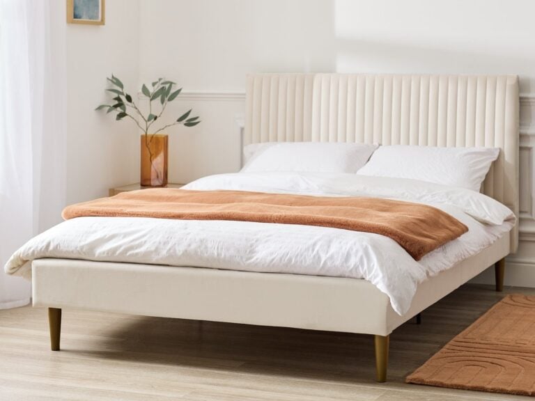 Natural velvet upholstered bed frame