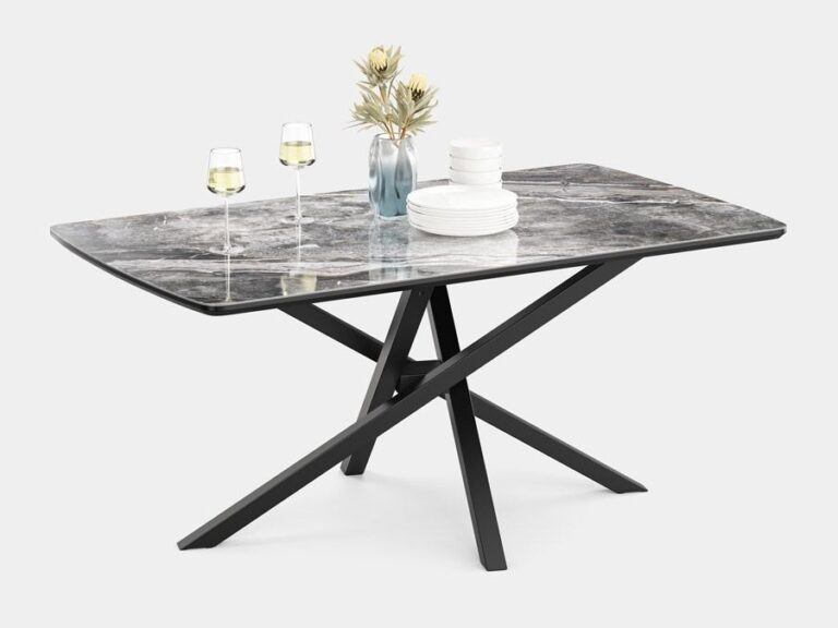 Marble effect dining table with black legs