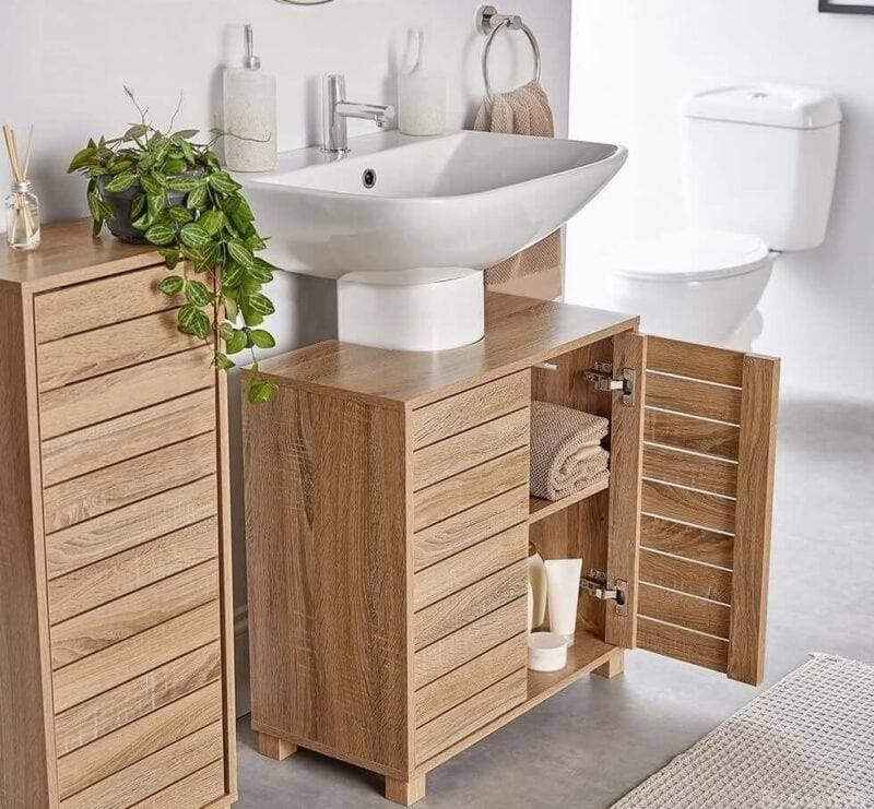 Undersink slatted oak cabinet