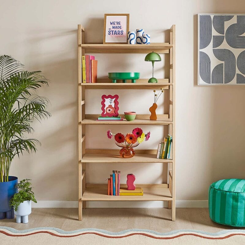 Oak freestanding bookcase with 5 shelves