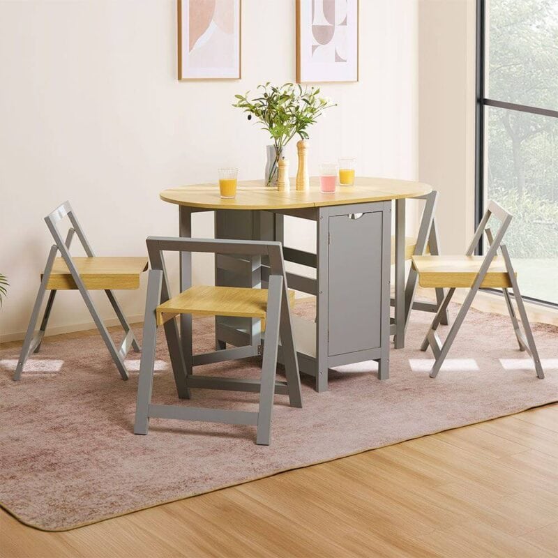 Grey and oak folding dining table and 4 matching chairs