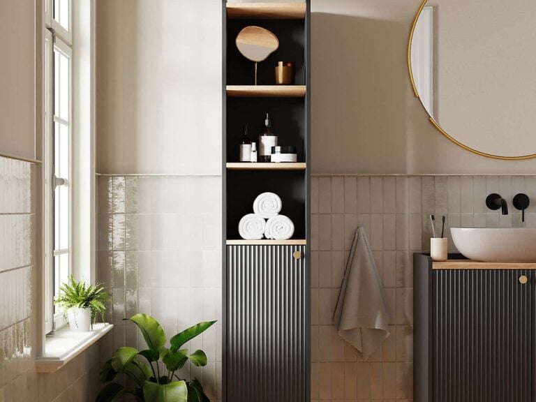 Black ribbed finish bathroom cabinets