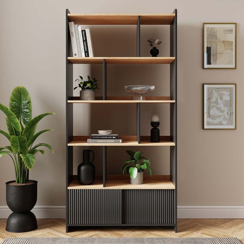 Tall 4-tier black bookcase