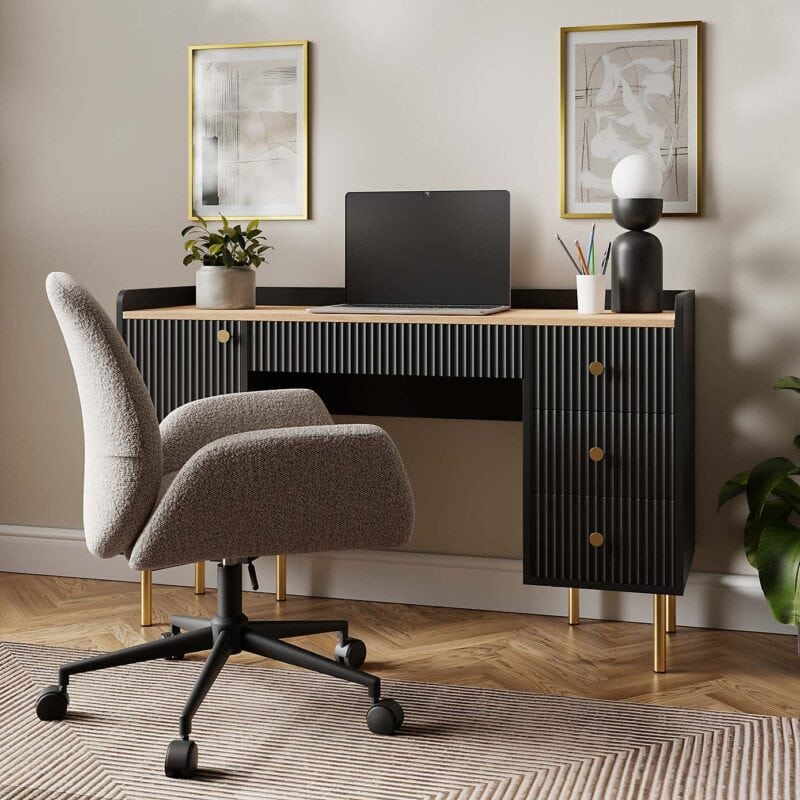 Black ribbed finish desk with 3 drawers and single cupboard