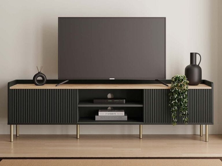 Wide black tv unit