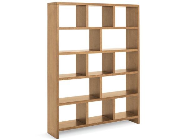Oak 5-tier bookcase with divided shelves