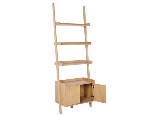 Oak ladder shelf with cupboard in base