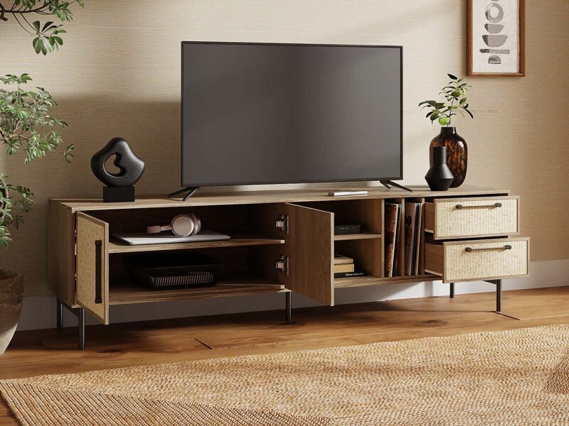 Wide tv unit with drawers and internal shelving