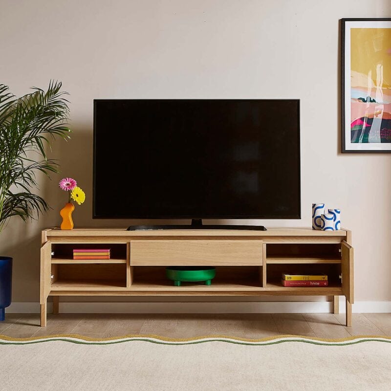 Oak tv unit with internal shelving