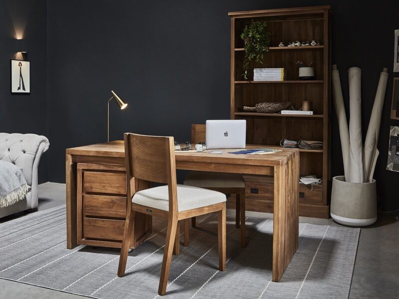 Solid teak desk with 3-drawer unit