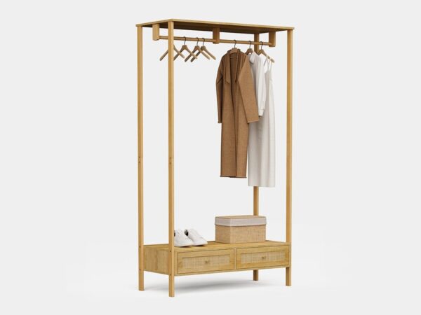 Open wardrobe with two rattan drawers