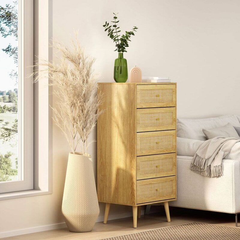 Tall wood finish drawer chest