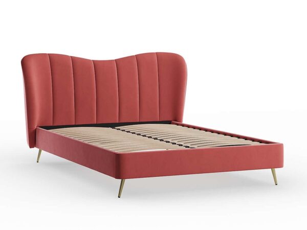 Coral velvet bed frame