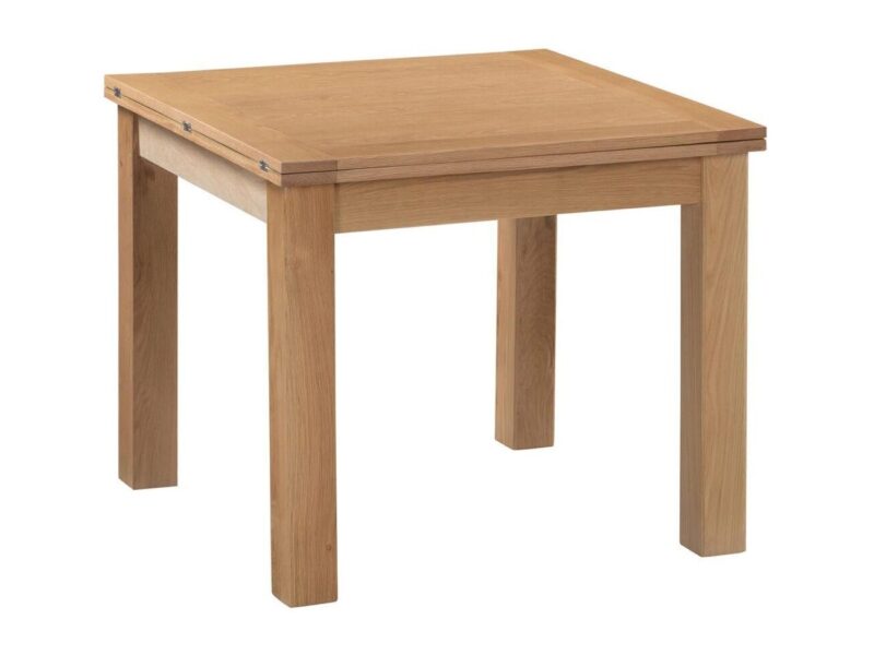 Square oak dining table with extending flip top