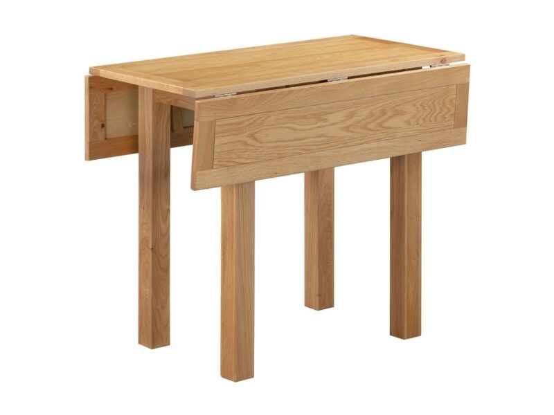 Square oak dining table with drop-leaf top